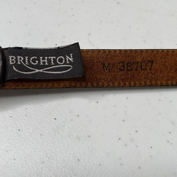 Brighton Vintage Thin Leather Silver-Tone Buckle Belt Studded Circle Detail USA main image 6
